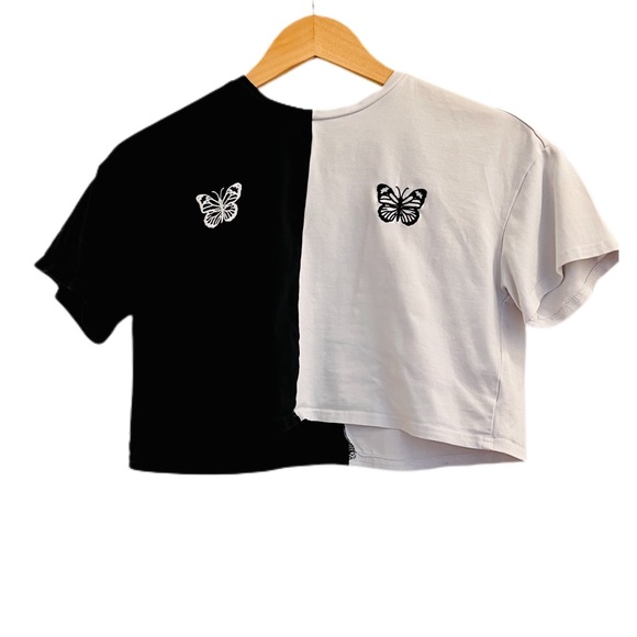 ♥️SOLD♥️SHEIN Girls Two Tone Butterfly Embroidery Top & Grid Pants Set - Picture 5 of 12